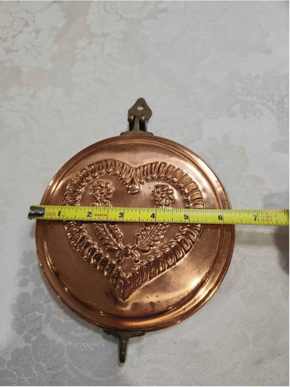 Copper & Brass Heart Wheat Flower Key Holder Wall Hanging Cottage Farm Vtg